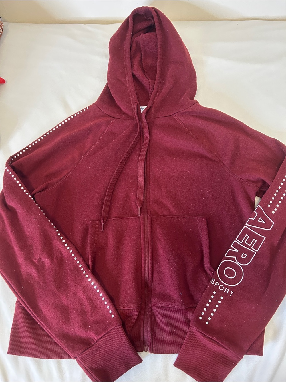 Aeropostale Maroon Zip-Up Hoodie with Sleeve Logo